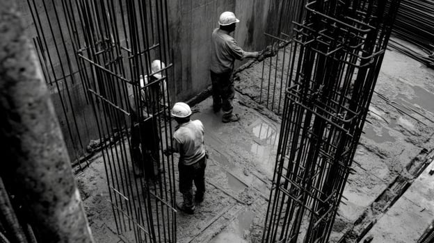 Construction Workers Standing in a Concrete Framework photo