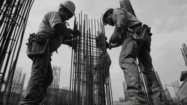 Construction Workers Building a Structure with Rebar photo
