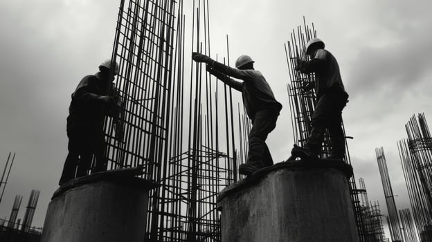Construction Workers Building a Structure with Rebar photo