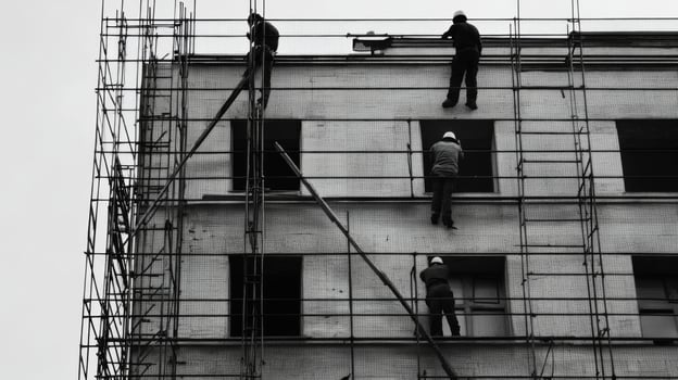 Workers on Scaffolding During Building Construction photo