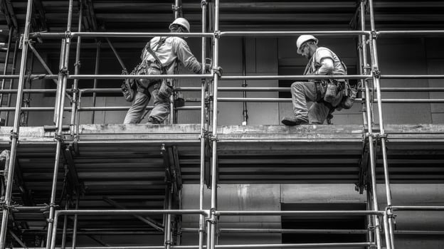 Two Construction Workers On Scaffolding During a Building Project photo