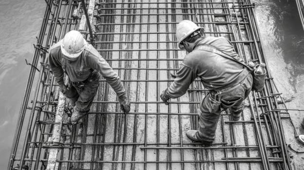 Construction Workers on a Rebar Grid photo