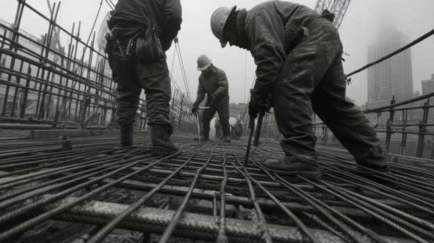 Construction Workers on a Rebar Grid photo