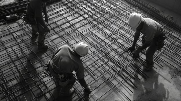 Two Construction Workers on a Reinforced Concrete Floor photo