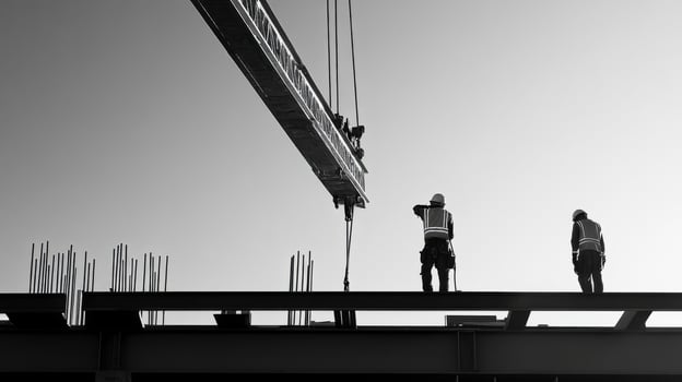 Construction Workers on a Steel Beam During a Building Project photo