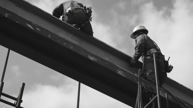 Two Construction Workers on a Steel Beam photo