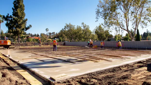 Construction Workers Pouring Concrete on a Foundation photo