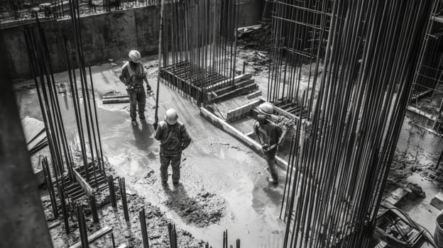Construction Workers Pouring Concrete into a Foundation photo