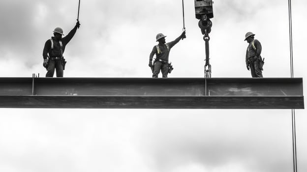 Construction Workers on Steel Beam During Construction photo