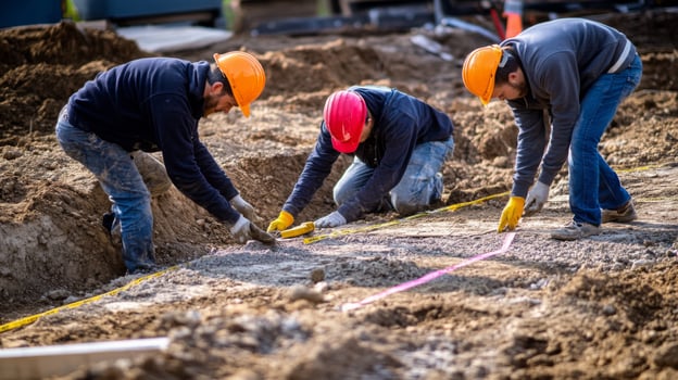 Construction Workers Leveling Ground with Tools photo