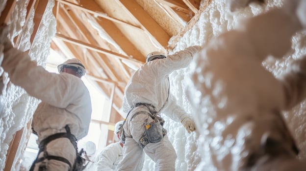 Construction Workers Applying Foam Insulation in an Attic Space photo