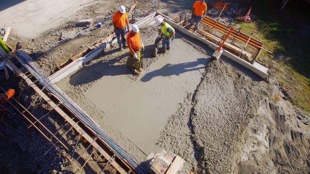 Construction Workers Pouring Concrete for a New Foundation photo