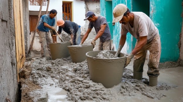 Construction Workers Mixing Cement in Buckets photo
