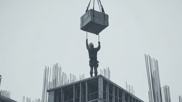 Construction Worker Lifting a Concrete Slab on a Crane photo