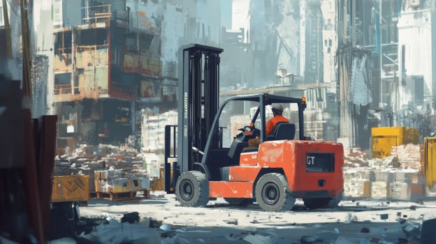 Forklift Driver in a Post-Industrial Cityscape photo