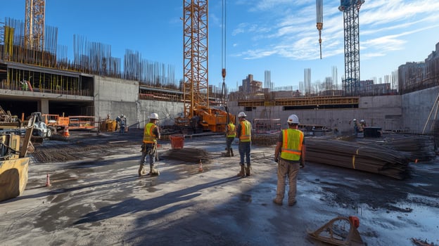 Construction Workers at a Concrete Foundation Site photo