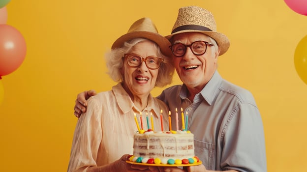 Elderly Couple celebrating marriage anniversary photo