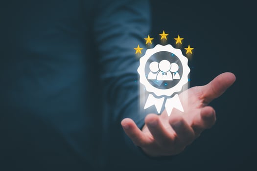 Male hand pointing at symbol of guarantee of quality of service Certification concept and standard quality control Standard warranty Documents certified on virtual screen photo