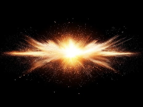 intense explosion of orange dots and particles radiates from the center, engulfing the dark backdrop in a mesmerizing display of energy and movement, evoking a sense of power. photo