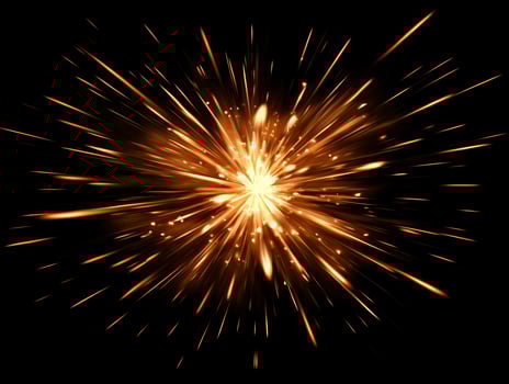 radiant sphere of fiery orange particles erupts, scattering vividly in all directions, creating an intense and dynamic display of cosmic energy on a stark black background. photo