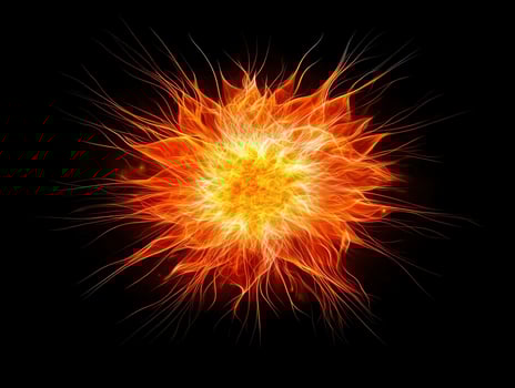 vibrant explosion radiates energy as orange particles burst outward, creating a mesmerizing wave against the black space, evoking a cosmic phenomenon. photo