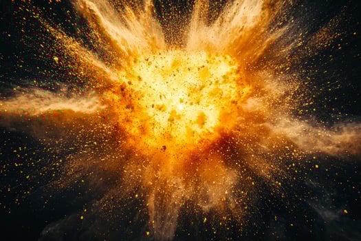 explosion of vibrant orange particles erupts from a central point, scattering glowing dust and fiery trails across a dark canvas with powerful energy and motion, creating a mesmerizing visual. photo
