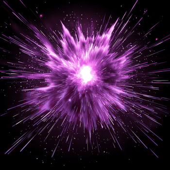 powerful purple explosion bursts forth, scattering vibrant particles from a bright glowing core. This cosmic event creates an intense, high-energy spectacle in the darkness. photo