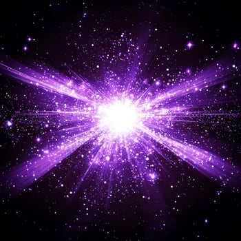 stunning display of energy unfolds as a vivid purple explosion bursts forth, sending particles radiating outward from a brilliant central core in an awe-inspiring cosmic event. photo
