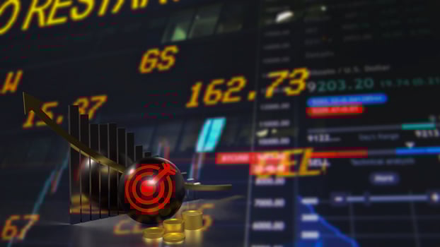 The red target symbol on black ball and coins for Business concept 3d rendering. photo