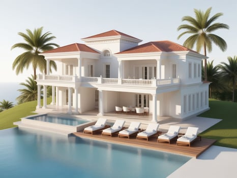 luxury villa with swimming pool in modern style isolated on white background. photo