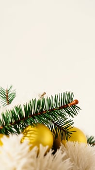 Christmas Ornaments with Pine Needles and White Fur photo