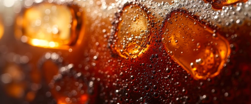 Close-up of Fizzy Brown Liquid with Ice photo