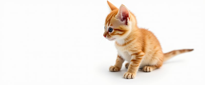 Adorable Ginger Kitten Looking to the Side on White Background photo