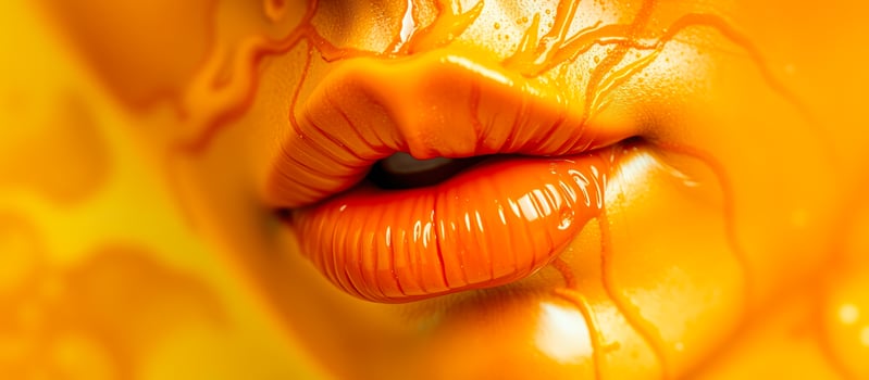 Closeup of Shiny Orange Lips Dripping with Honey photo