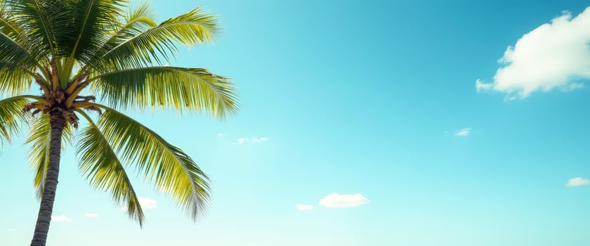 Palm tree against a blue sky with white clouds photo