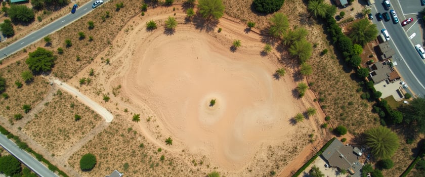 Aerial View of a Dry Lake Bed in a Suburban Area photo