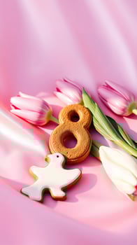 Cookies, Tulips and Pink Satin for International Women's Day photo