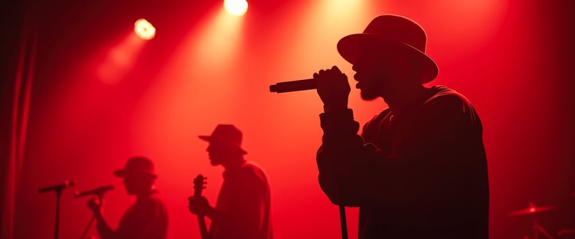 Silhouetted Singer in Red Spotlight photo