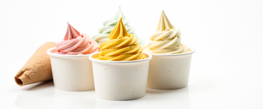 Three Flavors of Frozen Yogurt in White Cups photo