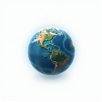 A sleek and minimalistic 3D representation of Earth, with visible continents and seas, floating in front of a solid white background. photo