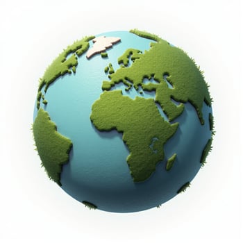 A vibrant 3D illustration of a globe, depicting Earth with clearly defined landmasses and oceans, placed on a white background. photo