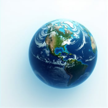 A detailed 3D rendering of a globe of the Earth, floating against a plain white background, showcasing continents and oceans. photo