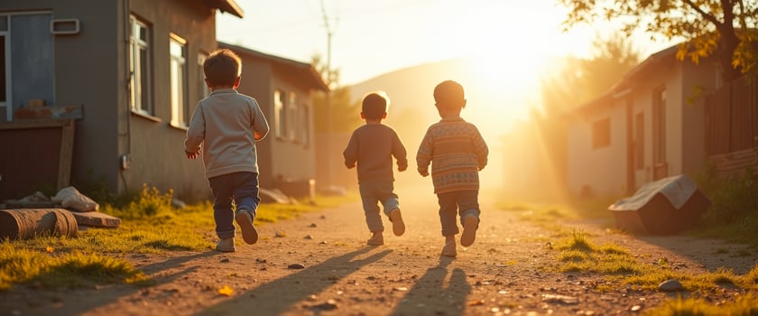Children Running Towards the Sunset photo