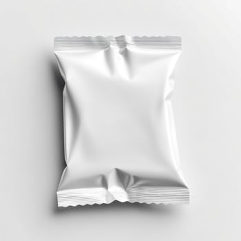 Blank white sachet package isolated on white. Small packaging sachet mockup. photo