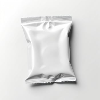 Blank white sachet package isolated on white. Small packaging sachet mockup. photo
