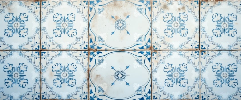 Blue and White Floral Tile Pattern photo