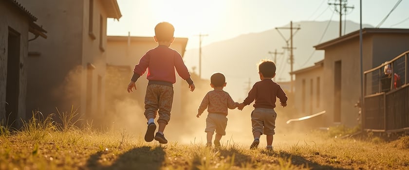 Three Boys Walking Towards the Sunset photo