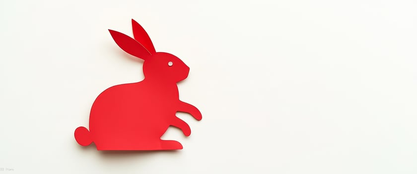 Red Paper Rabbit Silhouette on White Background photo