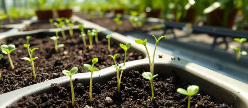 Closeup of Green Seedlings Growing in a Seed Tray photo
