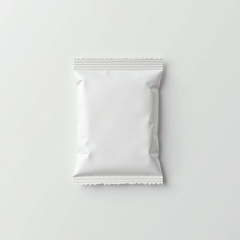 Blank white aluminum foil plastic sachet packaging mockup isolated on white background photo